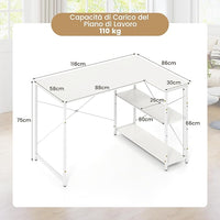 Scrivania Angolare a Forma di L, Scrivania ad Angolo Salvaspazio e Reversibile con Ripiano Regolabile e Struttura in Metallo Resistente, Tavolo per Ufficio e Casa (Bianco)