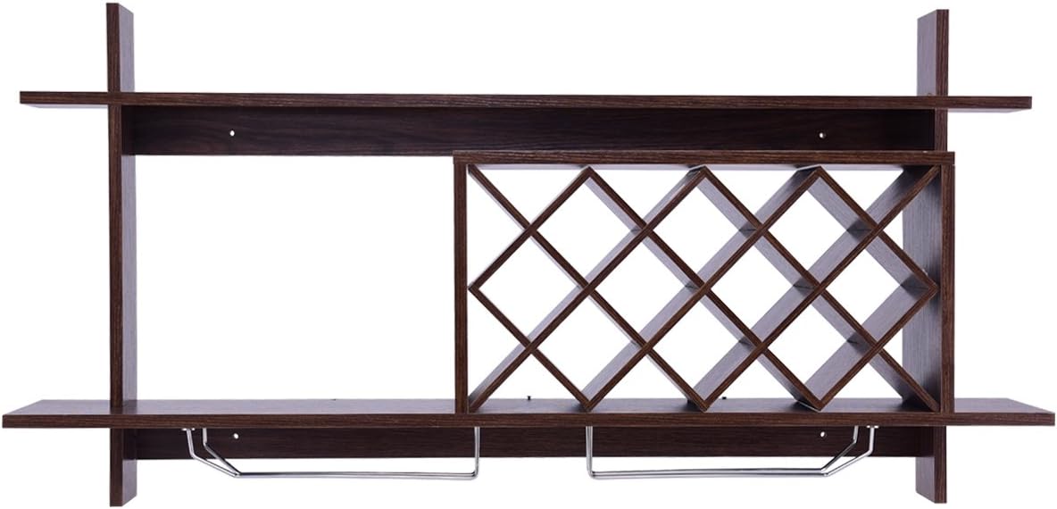 Mensola per Vino da Parete, Scaffale da Parete per Vino con Ripiani, Portabottiglie da Parete in Legno (Nero)