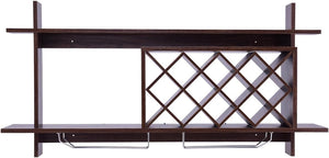 Mensola per Vino da Parete, Scaffale da Parete per Vino con Ripiani, Portabottiglie da Parete in Legno (Nero)