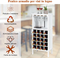 Cantinetta Portabottiglie in Legno, Scaffale per Vino con Portabicchiere/Calici, Portavino per 20 Bottiglie e 4 Calici, 42 x 24.5 x 96 cm (Bianco)