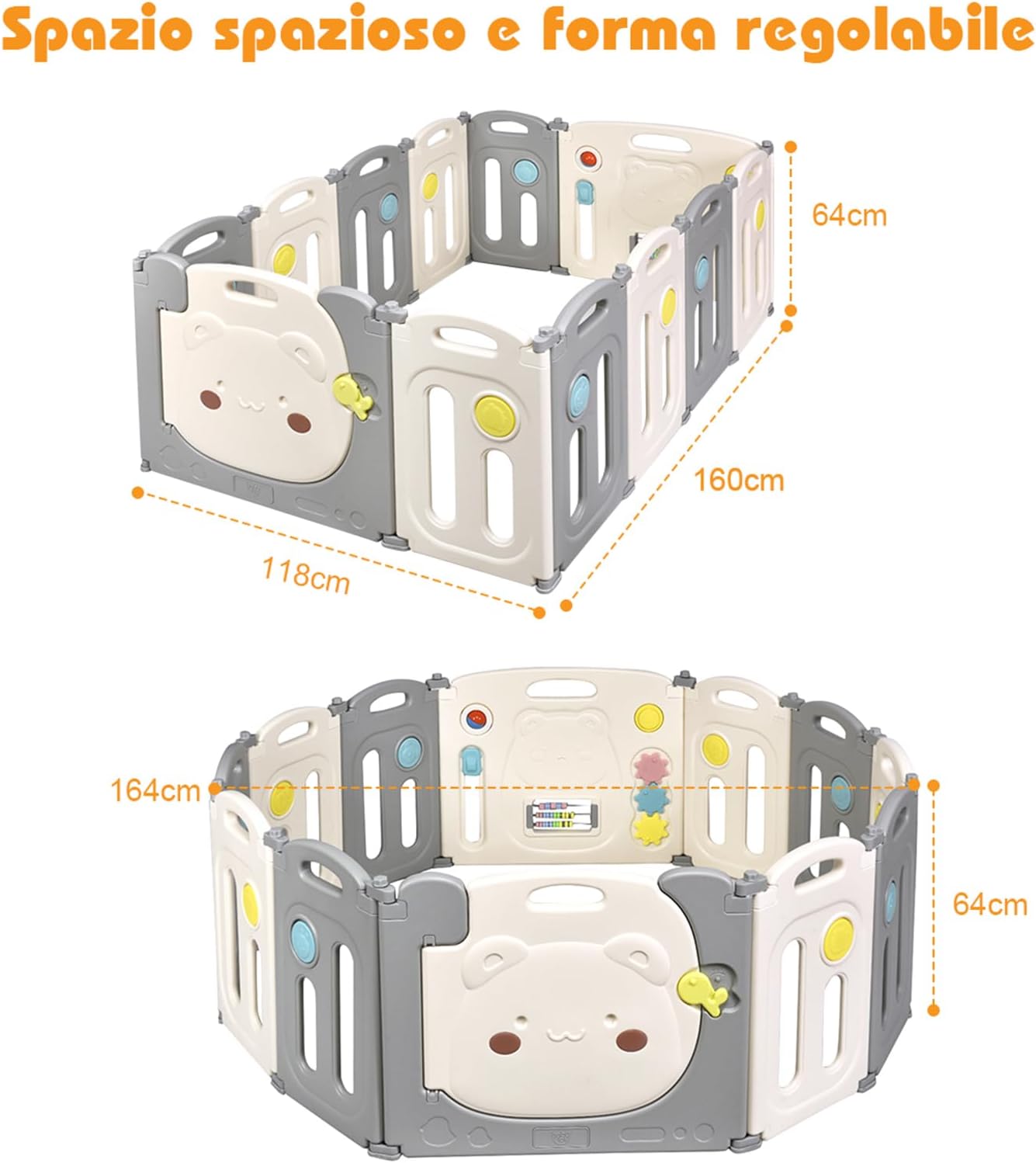 Recinto per Bambini da Giocare, Box Pieghevole Centro di Attività per Bambini, Porta con Chiusura e Giocattoli, Ecologico, da Interni ed Esterni (12Pannelli)