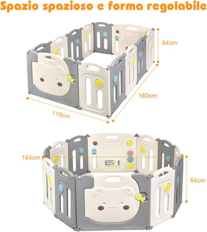 Recinto per Bambini da Giocare, Box Pieghevole Centro di Attività per Bambini, Porta con Chiusura e Giocattoli, Ecologico, da Interni ed Esterni (12Pannelli)