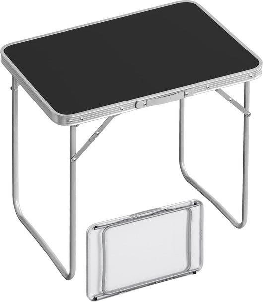 Tavolo Campeggio Pieghevole in Alluminio e MDF, Tavolo da Picnic, Tavolino Portatile per Spiaggia, Balcone, Giardino, 70 x 60 x 50 cm, Nero