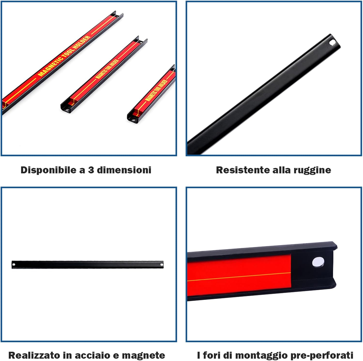 3 pezzi Portautensili Magnetico, Barra Portautensili in Metallo per Officina, Forte Forza Magnetica