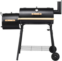 Barbecue a Carbonella in Metallo con Ruote e 2 Fornelli, Carrello per barbecue a carbonella per Esterno con Termometro, 115 x 65 x 108 cm