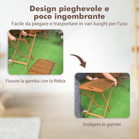 Tavolino Laterale da Giardino in Legno di a Acacia, Tavolino Pieghevole con Vassoio Rimovibile e Struttura a X, Tavolino da Tè per Interni ed Esterni, Portata 40 kg, 68 x 44 x 74 cm