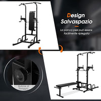Power Tower Multifunzionale e Regolabile, Sbarra per Trazioni con Panca Pieghevole Regolabile in Altezza, Attrezzatura Fitness per Allenamento Completo del Corpo, Portata 250 kg