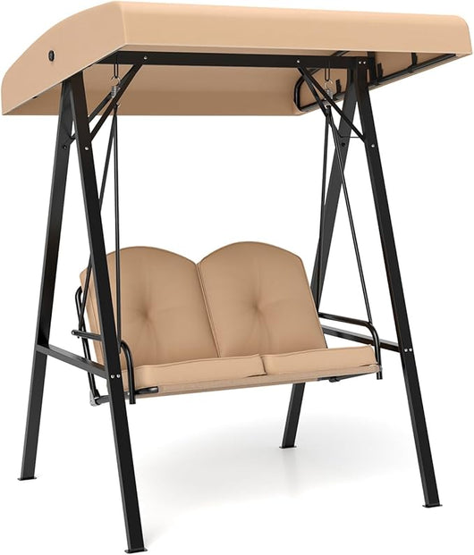 Altalena da Esterno per 2 Persone, Divano a Dondolo con Telaio in Metallo e Tettuccio Regolabile, Altalena con Cuscini per Veranda, Giardino, Cortile, Portata 300 kg