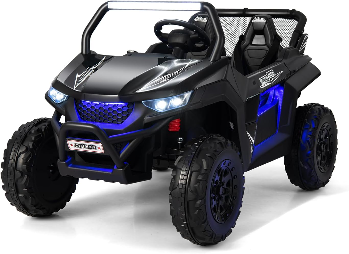 12V Auto Elettrico per Bambini, Macchina Fuoristrada a 2 Posti, Macchina Elettrica con Luci Suoni, Regalo per Bambini 3-8 Anni, 118x74x71 cm (Nero)