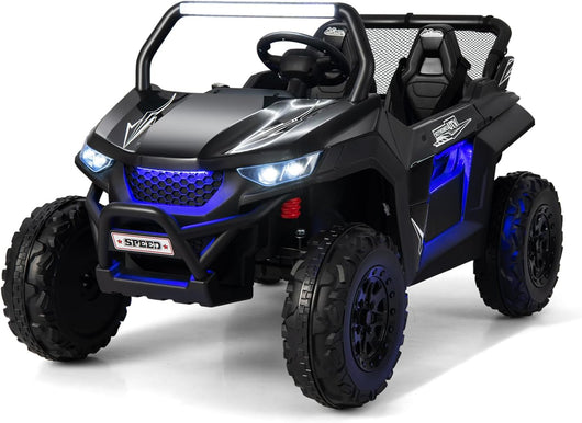 12V Auto Elettrico per Bambini, Macchina Fuoristrada a 2 Posti, Macchina Elettrica con Luci Suoni, Regalo per Bambini 3-8 Anni, 118x74x71 cm (Nero)