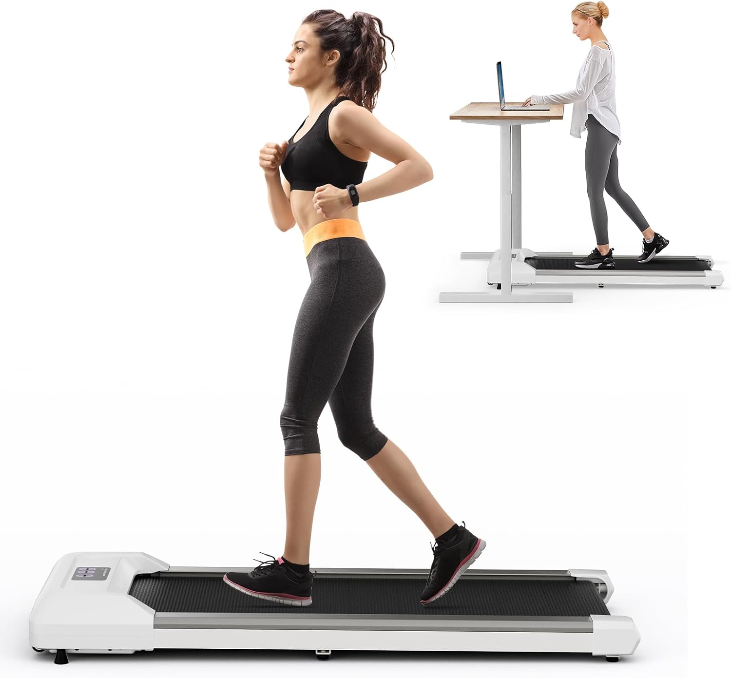 Tapis Roulant Elettrico senza Manubrio, Tapis Roulant sotto Scrivania con Portata di 120 kg, Telecomando e Display LED, Tapis Roulant per Camminare e Correre da Casa e Ufficio