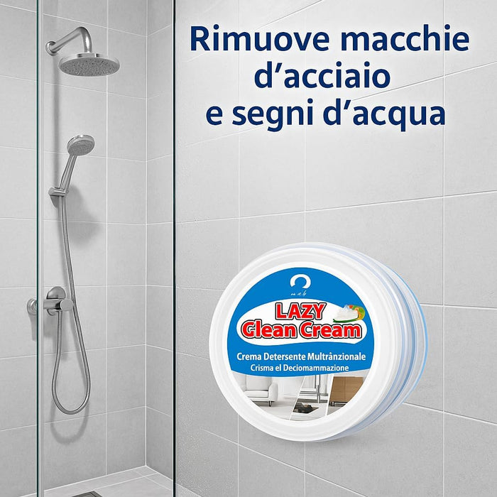 Pasta Pulente Multiuso 400g, con Spugna + Panno Magico Microfibra, Anticalcare Doccia, Azione Antigoccia, Brilla Acciaio, Vetri e Superfici, Detergente Universale Biodegradabile.