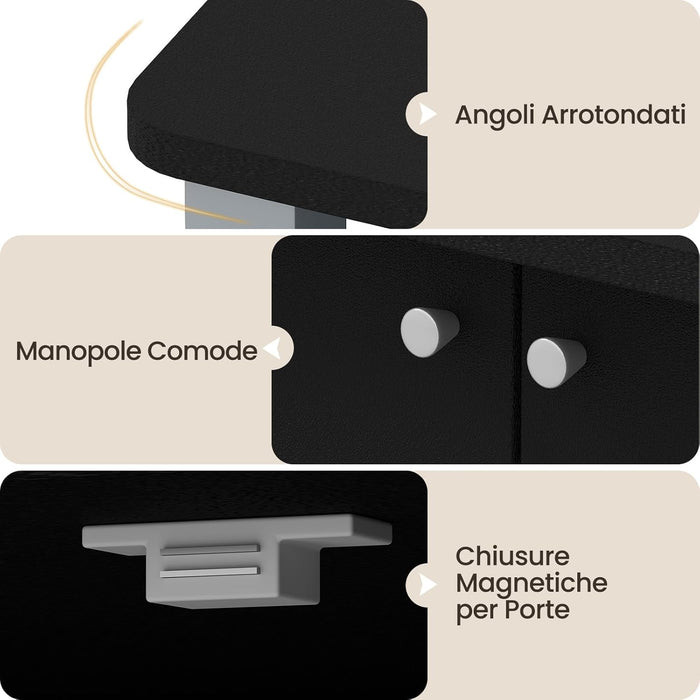 Scaffale da Cucina per Microonde Carrello, con Ruote e 2 Ante, Multifunzionale e Movimento Flessibile, 60x40x98 cm MDF, plastica (Nero)