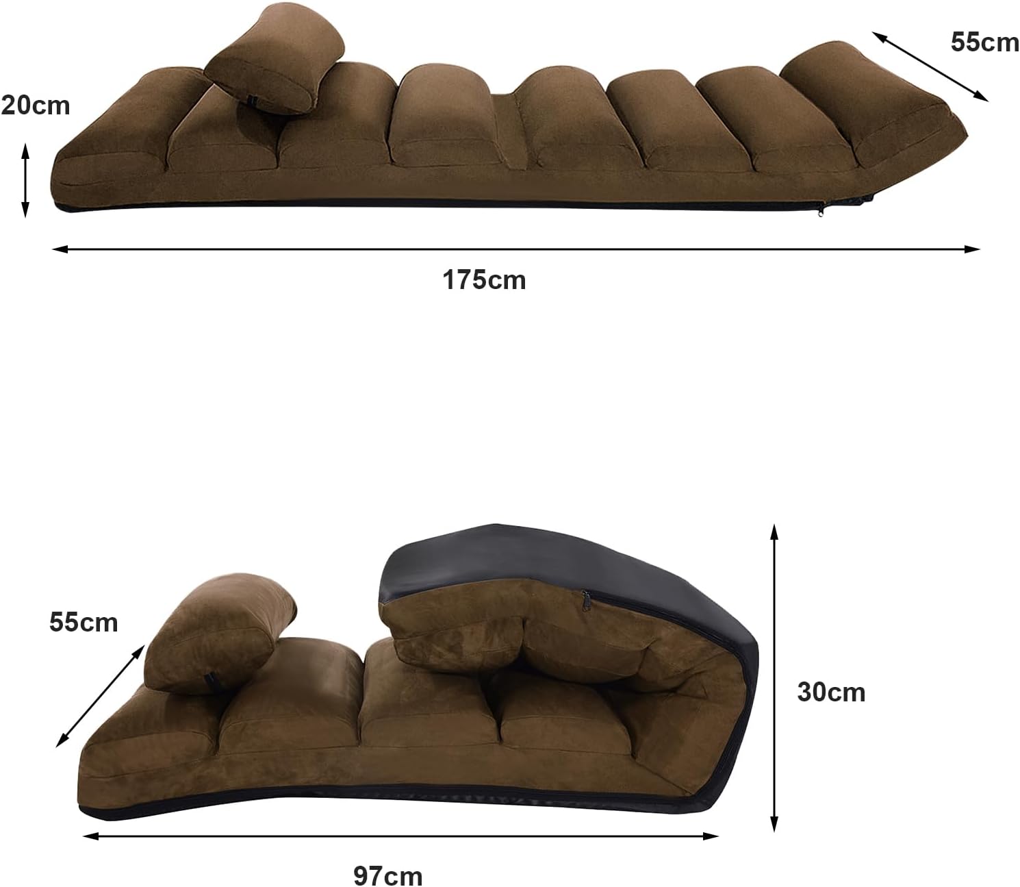 Sedia Pieghevole da Pavimento Portatile, Divano Imbottito, Regolabile in 5 Posizioni, Supporto per la Schiena, Ideale per Rilassarsi Leggere (Marrone)