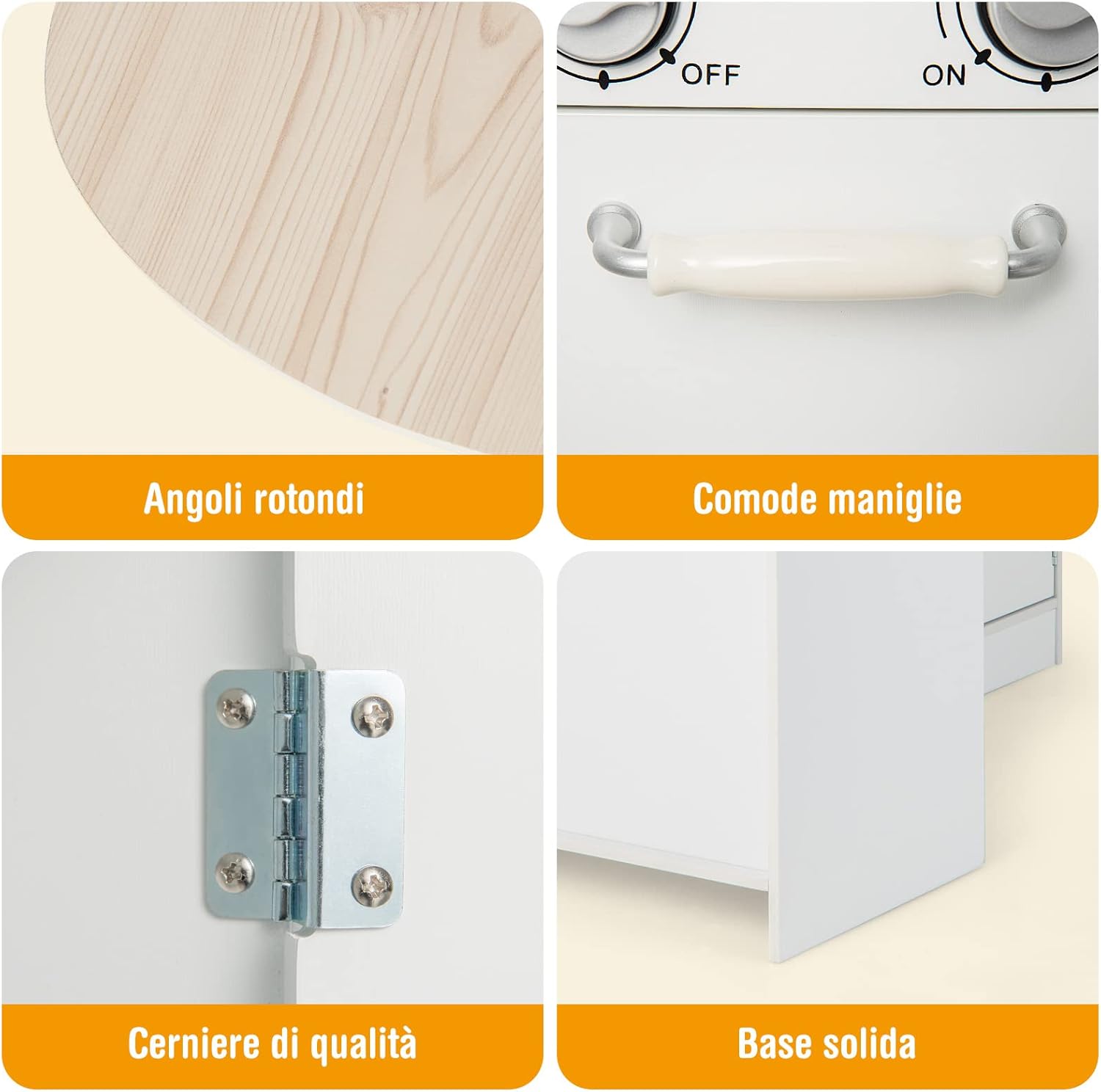 Cucina Giocattolo per Bambini, Cucina per Bambini in Legno con Lavello, Fornelli, Cappa, Frigorifero e Distributore d'Acqua, 3 Anni+