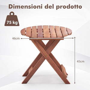 Tavolino Laterale da Giardino in Legno, Tavolino Pieghevole con Piano Traforato e Maniglia Sollevabile, Tavolino da Caffè per Interni ed Esterni con Manico per Casa, Piscina, Patio(Modello 1)