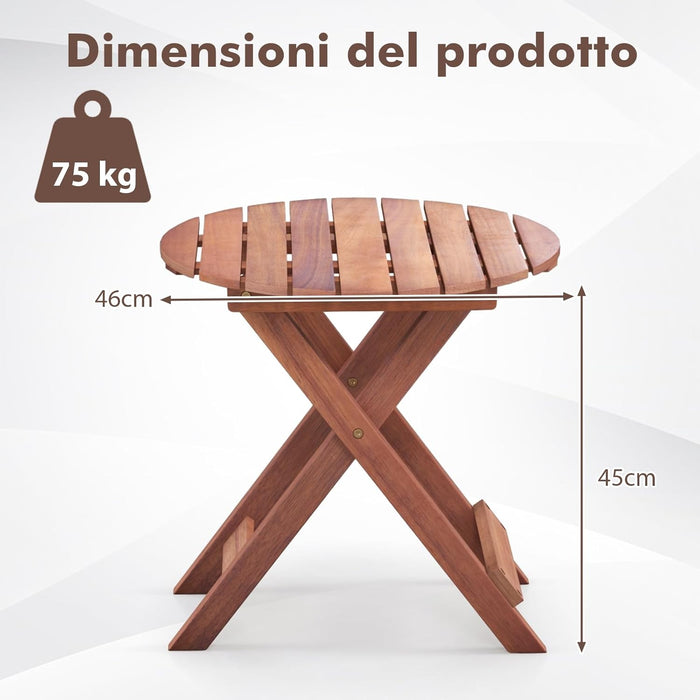 Tavolino Laterale da Giardino in Legno, Tavolino Pieghevole con Piano Traforato e Maniglia Sollevabile, Tavolino da Caffè per Interni ed Esterni con Manico per Casa, Piscina, Patio(Modello 1)