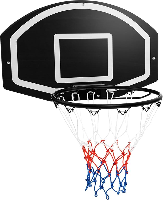 Tabellone Basket da Muro per Bambini e Adulti, Canestro da Basket a Parete con Tabellone Antiproiettile da 72 x 45,5 cm, Rete Anti-vento e Accessori Completi