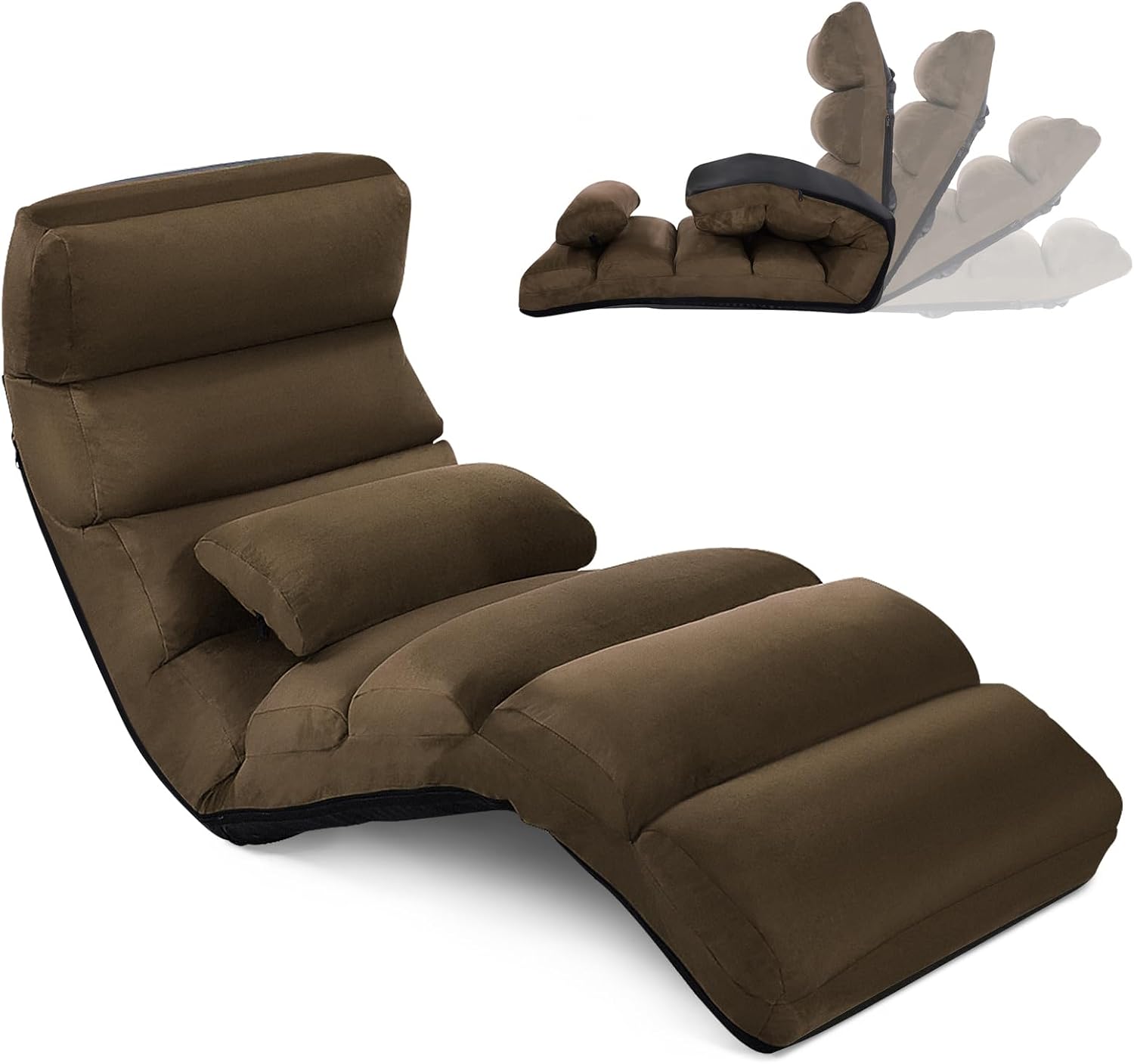 Sedia Pieghevole da Pavimento Portatile, Divano Imbottito, Regolabile in 5 Posizioni, Supporto per la Schiena, Ideale per Rilassarsi Leggere (Marrone)