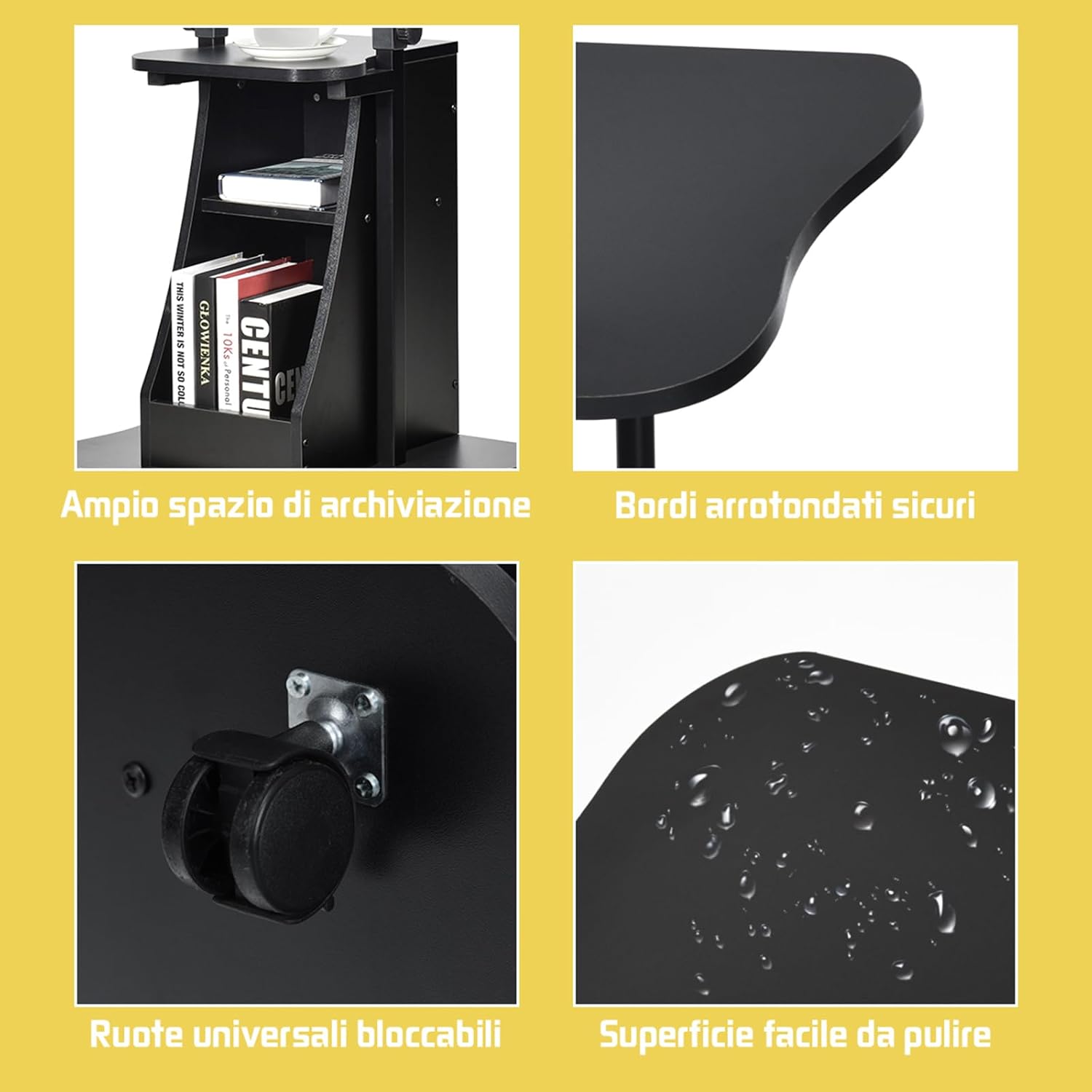 Carrello Porta Computer, Altezza Regolabile, Postazione da Lavoro con Ruote, carretto Porta Computer e Scrivania con Superficie Girevole,Ideale per Casa e Ufficio