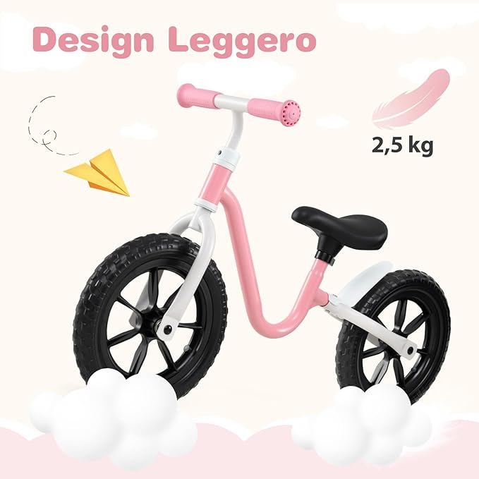 Bicicletta Equilibrio Senza Pedali, con Manubrio e Sella Regolabili in Altezza, Bicicletta Leggera con Telaio in Acciaio al Carbonio, Bici da Regalo per Bambini 3 + Anni