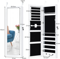 Armadietto Portagioie Specchio per Gioielli con Luci LED, Specchiera da Porta e Muro, per Figura Intera, 120x37x9,6cm