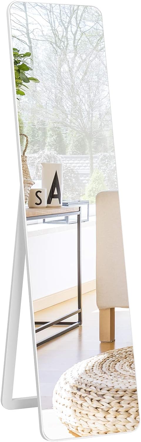 Specchiera da Terra Autoportante a Figura Intera, Specchio Rettangolare, Bianco 160x37cm