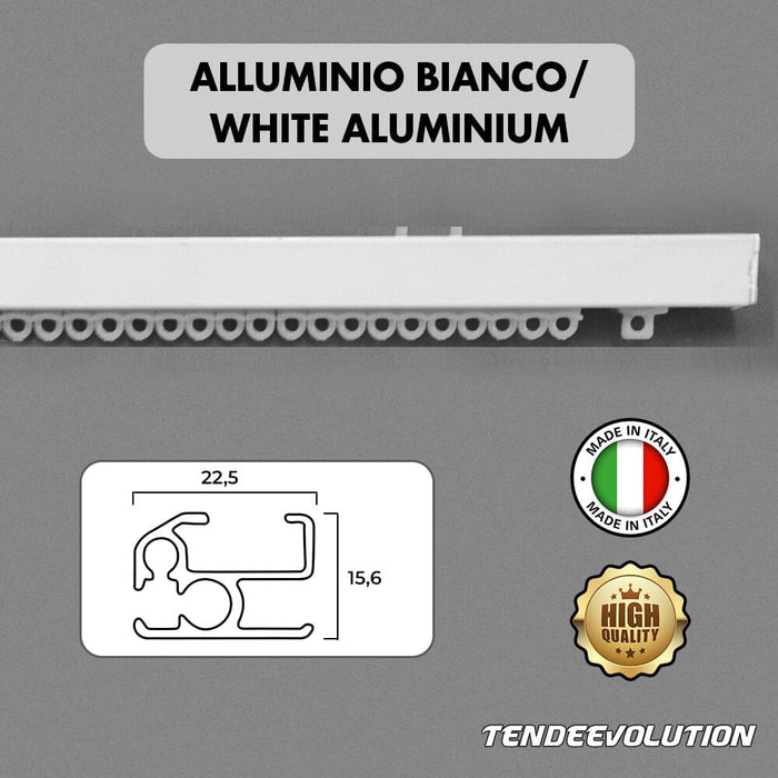 Binario Scorritenda Lineare in Alluminio Bianco da Soffitto, Movimento a Strappo - Bastone per Tenda Retto e Robusto, Lunghezza 320cm