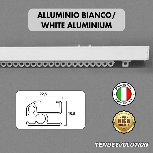 Binario Scorritenda Lineare in Alluminio Bianco da Soffitto, Movimento a Strappo - Bastone per Tenda Retto e Robusto, Lunghezza 260cm