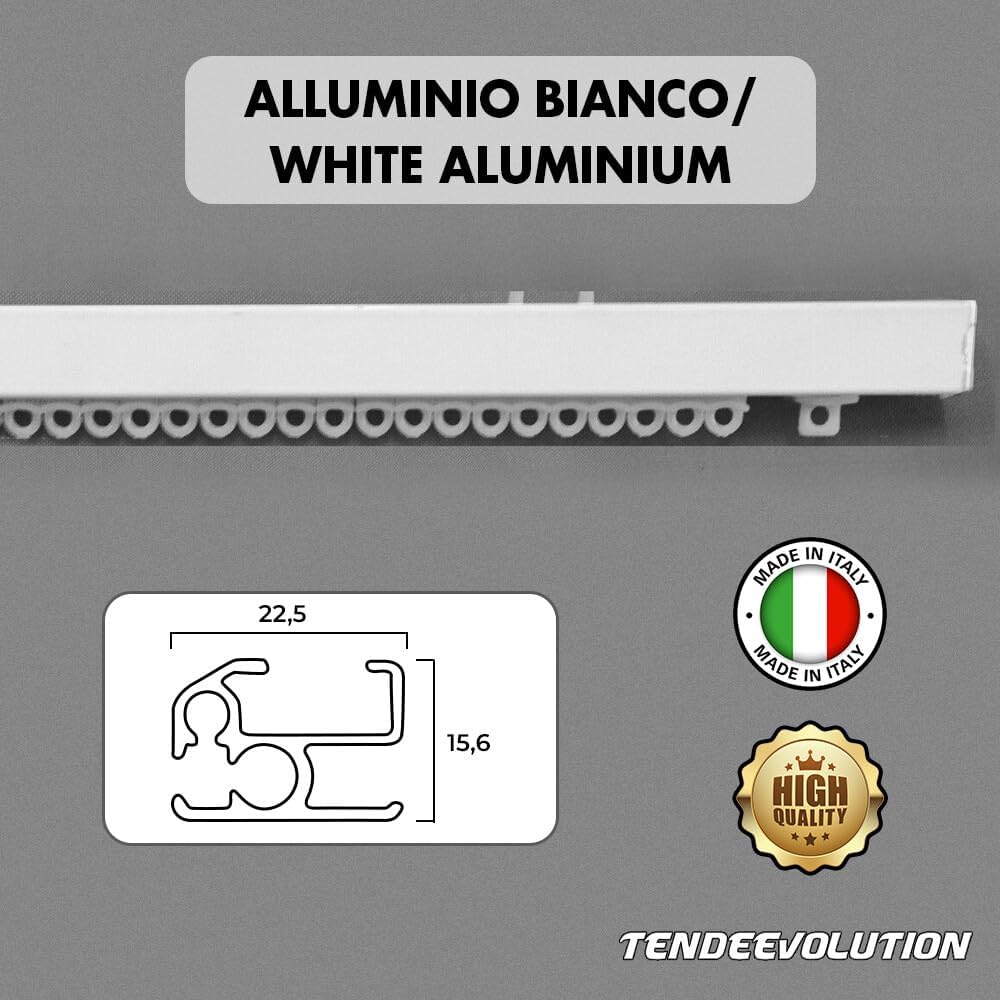 Binario Scorritenda Lineare in Alluminio Bianco da Soffitto, Movimento a Strappo - Bastone per Tenda Retto e Robusto, Lunghezza 350cm