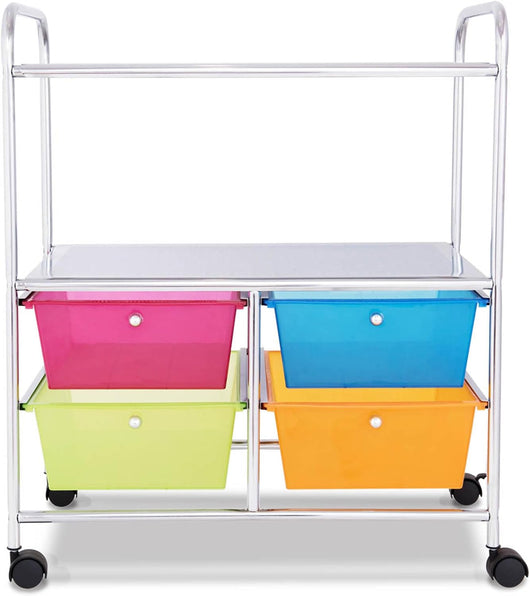 Carrello con 4 Cassetti e 2 Ripiani, Carrello Portaoggetti con Ruote per Cucina Bagno Ufficio, Multiuso, 58,5x37x75 cm (Colorato)