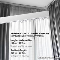 Binario Scorritenda Lineare in Alluminio Bianco da Soffitto, Movimento a Strappo - Bastone per Tenda Retto e Robusto, Lunghezza 300cm