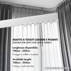Binario Scorritenda Lineare in Alluminio Bianco da Soffitto, Movimento a Strappo - Bastone per Tenda Retto e Robusto, Lunghezza 100cm