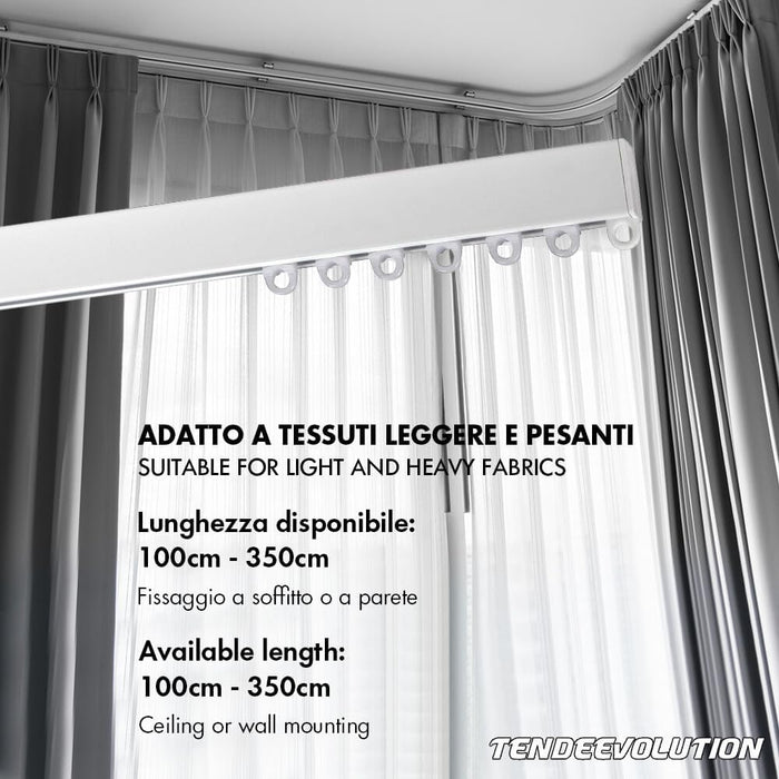 Binario Scorritenda Lineare in Alluminio Bianco da Soffitto, Movimento a Strappo - Bastone per Tenda Retto e Robusto, Lunghezza 100cm