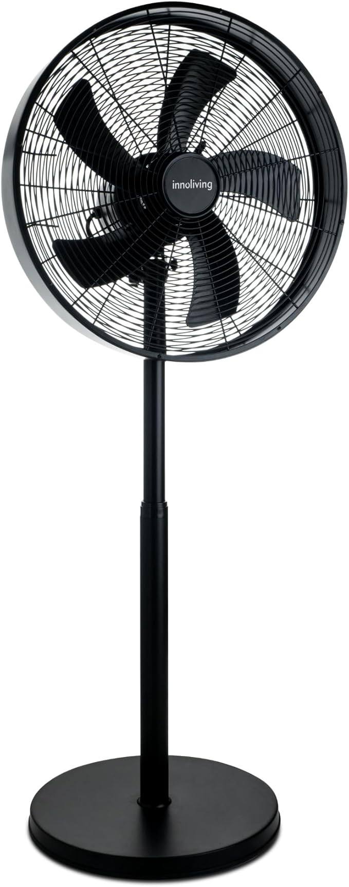 Innoliving Ventilatore Metallo a Piantana INN-529B, Diametro 45 cm, 3 Velocità, Modalità Oscillazione, Struttura Robusta Metallo Nero, Inclinazione Regolabile, 50W, Piantana 120cm