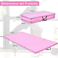 Tappetino da Ginnastica con Maniglia, Gancio, Chiusura a Cerniera e Copertura in Pelle PU Staccabile, Tappetino da Esercizio Pieghevole per Yoga, Stretching e Aerobica(Rosa monocroma)
