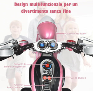 6V Moto Elettriche per Bambini, Moto Cavalcabile Marcia Avanti e Indietro, Portanza di Peso 30kg (Rosa Chiaro)