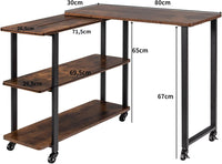 Tavolo Laterale da Divano Grande, Tavolo da Salotto Pieghevole e Girevole a 3 Ripiani con Mensole e Ruote, Tavolo Multiuso in Metallo e Legno da Salotto e Ufficio (Caffè)