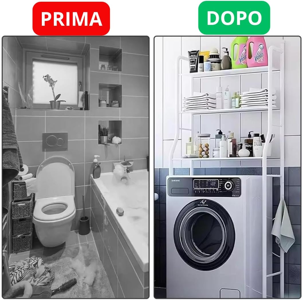 Mobile Salvaspazio per Lavatrice con 3 Ripiani Anti-Ribaltamento, Scaffale Organizer per Bagno e Lavanderia