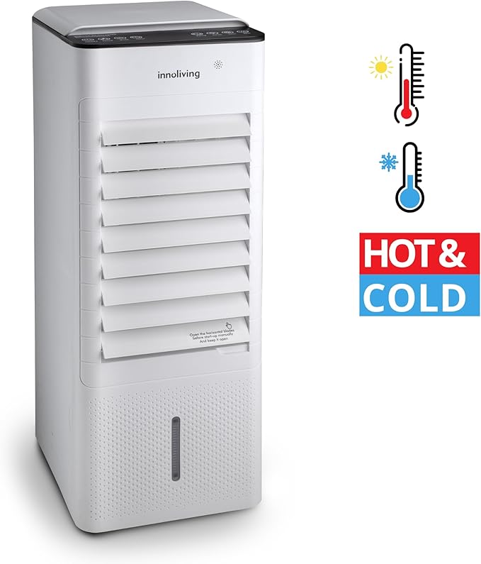 Innoliving Raffrescatore d’Aria Caldo/Freddo 7 Litri INN-508NEW, con Funzione Calore, Pannello Touch, Display Digitale, Telecomando, 3 Velocità, Oscillazione 140°, Serbatoio Removibile