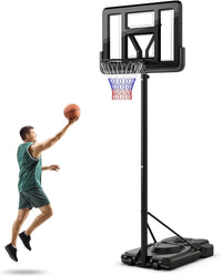 Canestro da Basket da Esterno ed Interno per Adulti, Canestro da Basket Professionale e Regolabile 230-305 cm con Ruote, Tabellone Antiurto da 110 cm e Contenitore per Palloni