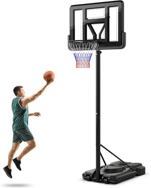 Canestro da Basket da Esterno ed Interno per Adulti, Canestro da Basket Professionale e Regolabile 230-305 cm con Ruote, Tabellone Antiurto da 110 cm e Contenitore per Palloni