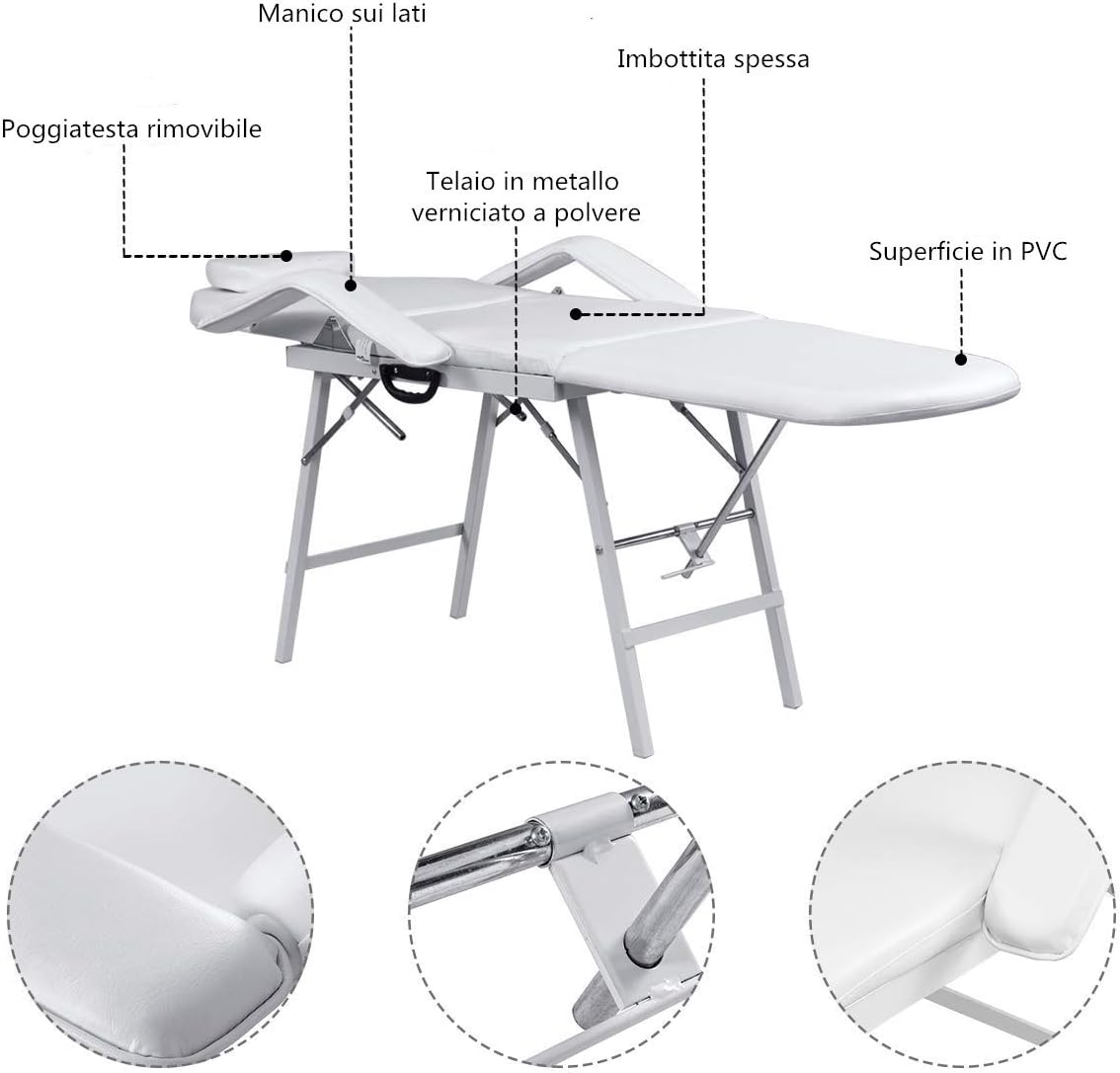 Poltrona da Massaggio, Lettino per Massaggio, Pieghevole e Reclinabile, Bianco