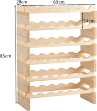 Scaffale per Bottiglie di Vino, Catinetta Portabottiglie a 6 Ripiani, per 36 Bottiglie, Legno di Pino Silvestre