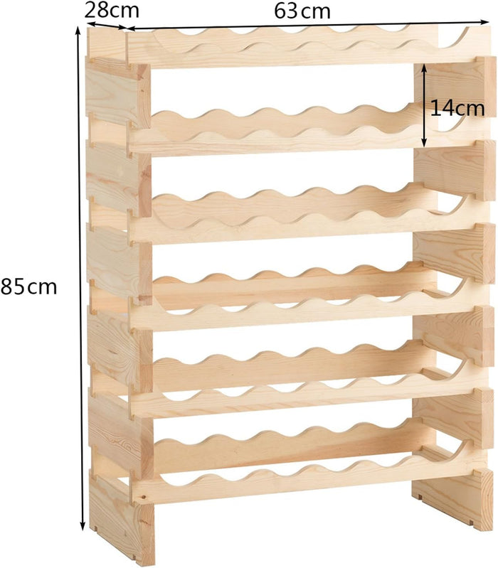 Scaffale per Bottiglie di Vino, Catinetta Portabottiglie a 6 Ripiani, per 36 Bottiglie, Legno di Pino Silvestre