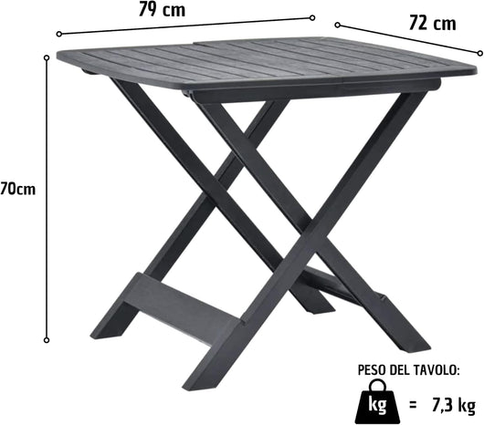 Tavolo Plastica Pieghevole 79x72cm Effetto Legno da Interno E da Giardino colore antracite Tomaino 