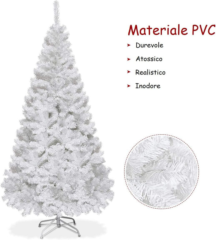 Albero di Natale 150/180/210/240 cm, Albero di Natale Bianco con 350/650/950/1138 Rami in PVC e Supporto in Metallo, Albero di Natale Artificiale per Casa, Ufficio e Negozio (240 cm)
