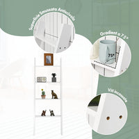 Scaffale di Stoccaggio in Legno di Pino, Porta Asciugamani a 4 Livelli per Bagno, Porta Salviette, Multiuso per Bagno Soggiorno (Bianco, 51 x 8 x 137 cm)