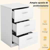 Cassettiera a Tre Cassetti in stile Moderno e Design Lineare Disponibile in colore Bianco o Nero in Legno Truciolato, Adatto per tutti gli ambienti 66 x 38 x 35 cm (Bianco)