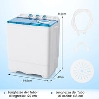 Lavatrice Portatile, Lavatrice a Doppio Cestello con Lavaggio (6,5 kg) e Centrifuga (2 kg), Ideale per Appartamento Campeggio, 69,5x41x81,5 cm (Blu) [Classe di efficienza energetica E]